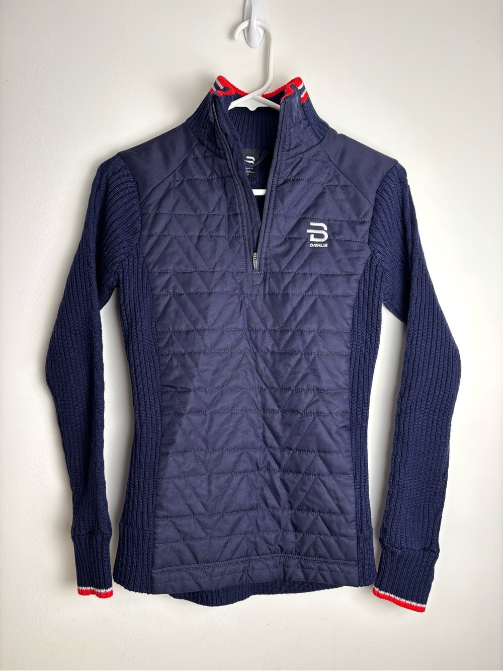 Daehlie Ski Sweater Women’s S Small Quarter Zip Navy Quilted Outdoor